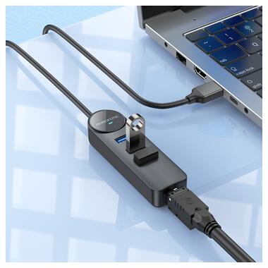 Адаптер Borofone DH6 4-in-1 1 Gigabit Ethernet USB to 3xUSB2.0+RJ45 1,2m Black (6941991104305) фото №5