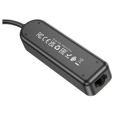 Адаптер Borofone DH6 4-in-1 1 Gigabit Ethernet USB to 3xUSB2.0+RJ45 1,2m Black (6941991104305) фото №4