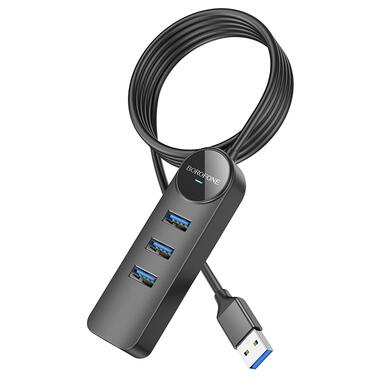 Адаптер Borofone DH6 4-in-1 1 Gigabit Ethernet USB to 3xUSB2.0+RJ45 1,2m Black (6941991104305) фото №1