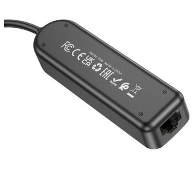 Адаптер Borofone DH6 Erudite 4-in-1 USB to 3xUSB2.0+RJ45 1,2m Black (6941991104275) фото №2