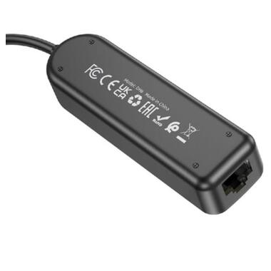 Адаптер Borofone DH6 Erudite 4-in-1 USB to 3xUSB2.0+RJ45 20 см Black (6941991104268) фото №2