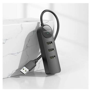 USB-хаб Borofone DH5 Erudite 4-in-1 Type-C to 4xUSB 2.0 20 см Black (6941991104237) фото №3