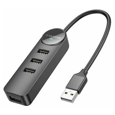 USB-хаб Borofone DH5 Erudite 4-in-1 Type-C to 4xUSB 2.0 20 см Black (6941991104237) фото №1