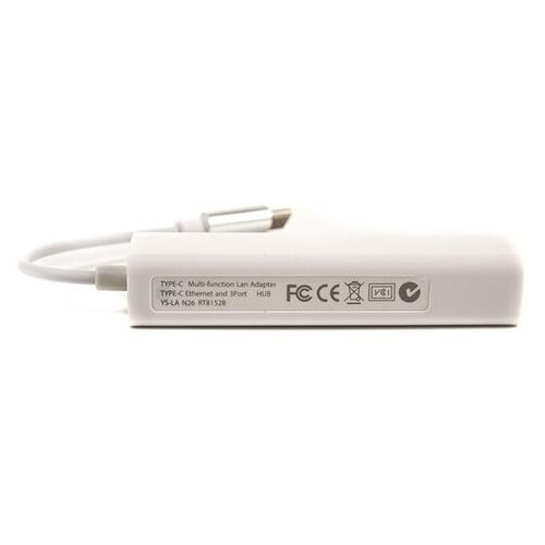 USB-ХАБ PowerPlant USB-Type-C-RJ45 3USB 3.1 Ethernet CA910397 Білий фото №1