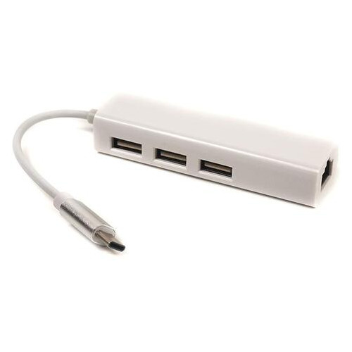 USB-ХАБ PowerPlant USB-Type-C-RJ45 3USB 3.1 Ethernet CA910397 Білий фото №3