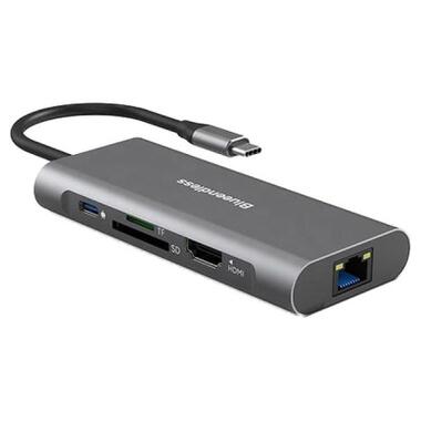 Концентратор PowerPlant USB-C до 2xUSB 3.0, 1xUSB 2.0, 1xType-C (PD), HDMI, SD, RJ45 (CA913497) фото №2