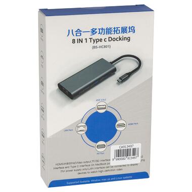 Концентратор PowerPlant USB-C до 2xUSB 3.0, 1xUSB 2.0, 1xType-C (PD), HDMI, SD, RJ45 (CA913497) фото №5