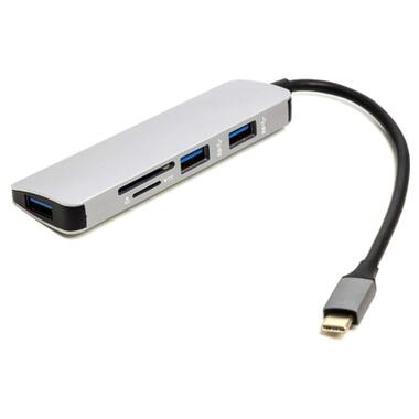 Концентратор USB Type-C до 3*USB 3.0 портів TF/SD Card Reader PowerPlant (CA912100) фото №1