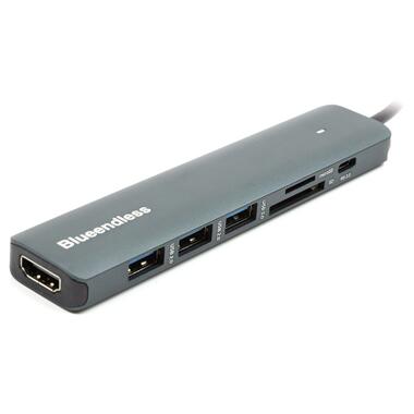 Концентратор USB Type-C to HDMI, 3x USB Type-A, SD, TF, USB Type-C PD100W PowerPlant (CA913848) фото №1