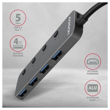Концентратор AXAGON USB 3.1 to 4xUSB 3.0 0.2m switch black (HUE-MSA) фото №2