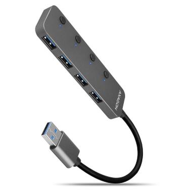 Концентратор AXAGON USB 3.1 to 4xUSB 3.0 0.2m switch black (HUE-MSA) фото №1