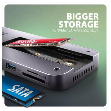 Концентратор AXAGON USB-C 12-in-1 HDMI + DisplayPort + RJ45 1000Mbps + PD100W aluminum gray (HMC-12GM2) фото №5