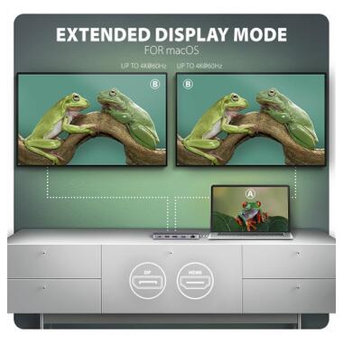 Концентратор AXAGON USB-C 12-in-1 HDMI + DisplayPort + RJ45 1000Mbps + PD100W aluminum gray (HMC-12GM2) фото №11