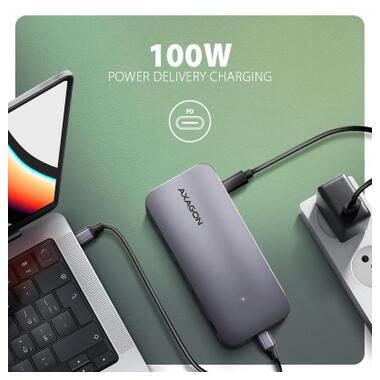 Концентратор AXAGON USB-C 12-in-1 HDMI + DisplayPort + RJ45 1000Mbps + PD100W aluminum gray (HMC-12GM2) фото №8