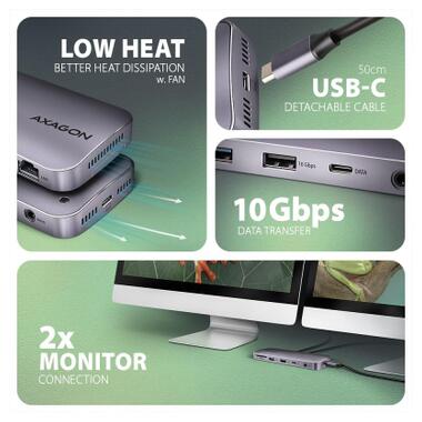 Концентратор AXAGON USB-C 12-in-1 HDMI + DisplayPort + RJ45 1000Mbps + PD100W aluminum gray (HMC-12GM2) фото №6