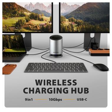 Концентратор AXAGON USB-C 9-in-1 wireless 15W PD100W 0.6m (HMC-WL9) фото №7