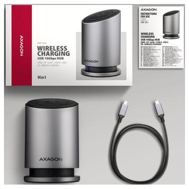 Концентратор AXAGON USB-C 9-in-1 wireless 15W PD100W 0.6m (HMC-WL9) фото №6