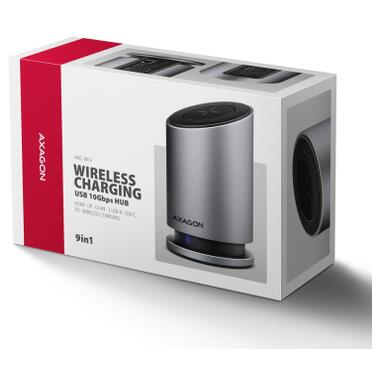 Концентратор AXAGON USB-C 9-in-1 wireless 15W PD100W 0.6m (HMC-WL9) фото №3