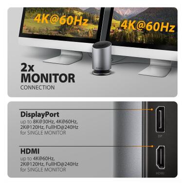 Концентратор AXAGON USB-C 9-in-1 wireless 15W PD100W 0.6m (HMC-WL9) фото №10