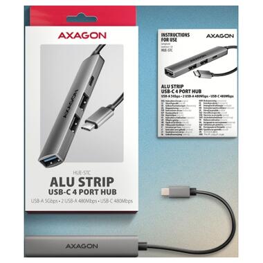 Концентратор AXAGON USB-C to 1xUSB-A 5Gbps + 2xUSB-A 480Mbps + 1xUSB-C 480Mbps 0.12m aluminum (HUE-STC) фото №7