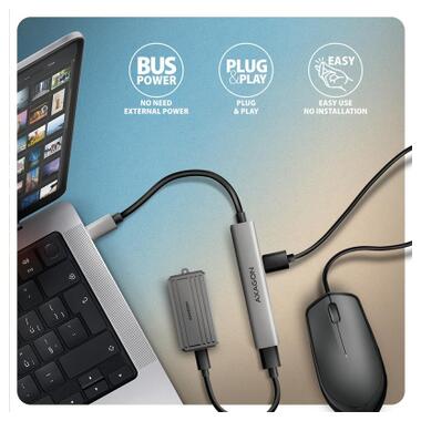 Концентратор AXAGON USB-C to 1xUSB-A 5Gbps + 2xUSB-A 480Mbps + 1xUSB-C 480Mbps 0.12m aluminum (HUE-STC) фото №5