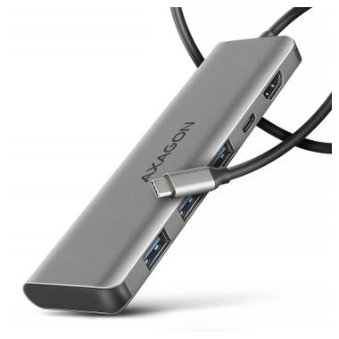 Концентратор AXAGON USB-C to 3xUSB-A + HDMI 5Gbps + PD 100W 1.0m grey (HMC-5H) фото №1