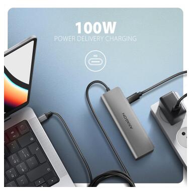 Концентратор AXAGON USB-C to 3xUSB-A + HDMI 5Gbps + PD 100W 1.0m grey (HMC-5H) фото №4