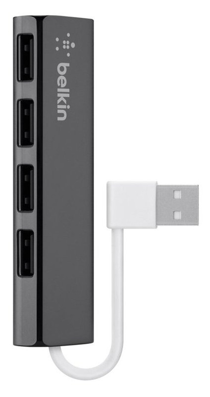 Концентратор Belkin USB 2.0, Ultra-Slim Travel, 4 порта, пассивный без БП, Black (F4U042bt) фото №3