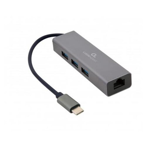 Концентратор USB-C Cablexpert 3xUSB3.1 metal Gray (A-CMU3-LAN-01) фото №1