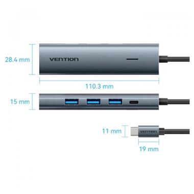 Концентратор VENTION USB-C to 4xUSB 3.0 + 1xUSB-C black (TGZHB) фото №2