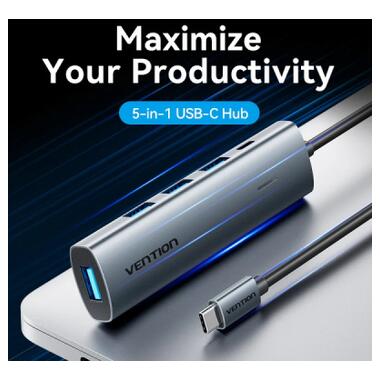 Концентратор VENTION USB-C to 4xUSB 3.0 + 1xUSB-C black (TGZHB) фото №4