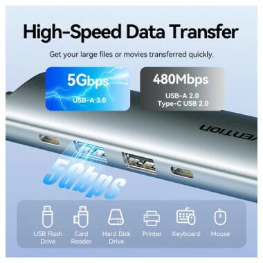 Концентратор VENTION USB-C 5-in-1 HDMI + USB 3.0 + USB 2.0 + USB-C 2.0 + PD 100W (TGLHB) фото №7