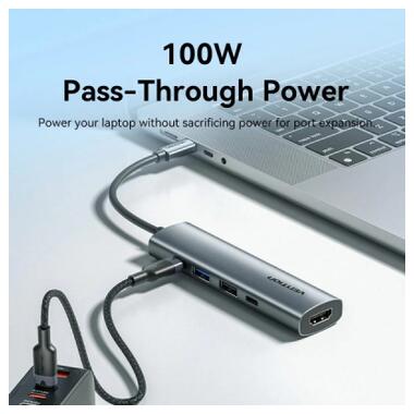 Концентратор VENTION USB-C 5-in-1 HDMI + USB 3.0 + USB 2.0 + USB-C 2.0 + PD 100W (TGLHB) фото №6