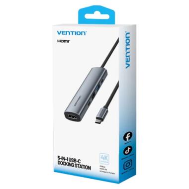 Концентратор VENTION USB-C 5-in-1 HDMI + USB 3.0 + USB 2.0 + USB-C 2.0 + PD 100W (TGLHB) фото №3