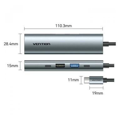 Концентратор VENTION USB-C 5-in-1 HDMI + USB 3.0 + USB 2.0 + USB-C 2.0 + PD 100W (TGLHB) фото №2