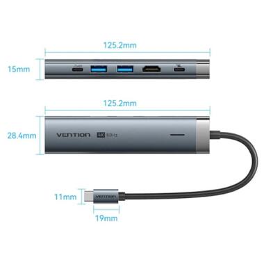 Концентратор VENTION USB-C 6-in-1 HDMI + 2xUSB 3.0 + RJ45 + PD 100W (TGNHB) фото №2