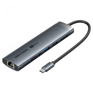 Концентратор VENTION USB-C 8-in-1 HDMI + USB 3.0 + USB 2.0 + RJ45 + SD/TF + PD 100W (TGUHB) фото №1