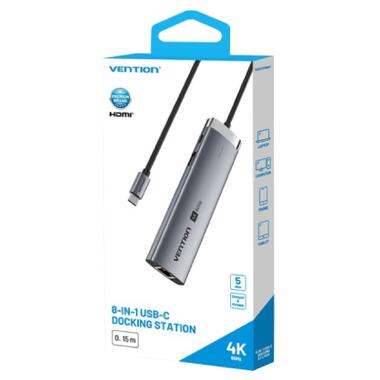 Концентратор VENTION USB-C 8-in-1 HDMI + USB 3.0 + USB 2.0 + RJ45 + SD/TF + PD 100W (TGUHB) фото №3
