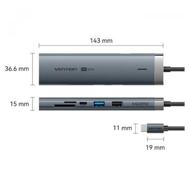 Концентратор VENTION USB-C 9-in-1 HDMI 60Hz + 2xUSB 3.0 + RJ45 + SD/TF + 3.5mm + PD 100W (TGVHB) фото №2