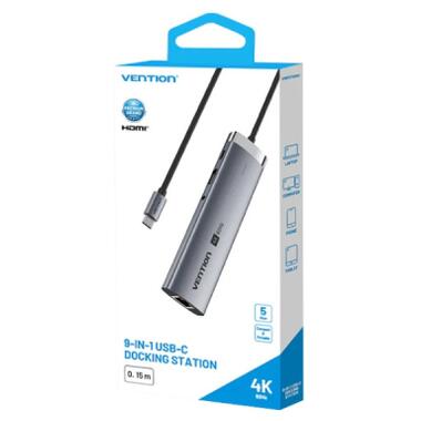 Концентратор VENTION USB-C 9-in-1 HDMI 60Hz + 2xUSB 3.0 + RJ45 + SD/TF + 3.5mm + PD 100W (TGVHB) фото №3