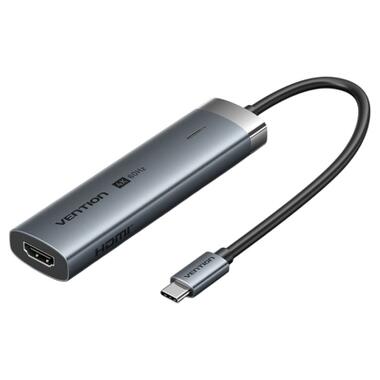 USB-концентратор Vention USB-C 5-in-1 3xUSB 3.0 + HDMI 4K60Hz + USB-C PD100W Gray (TGMHB) фото №1
