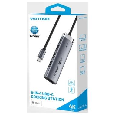 USB-концентратор Vention USB-C 5-in-1 3xUSB 3.0 + HDMI 4K60Hz + USB-C PD100W Gray (TGMHB) фото №12