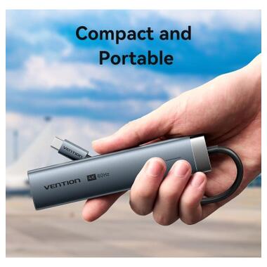 USB-концентратор Vention USB-C 5-in-1 3xUSB 3.0 + HDMI 4K60Hz + USB-C PD100W Gray (TGMHB) фото №9