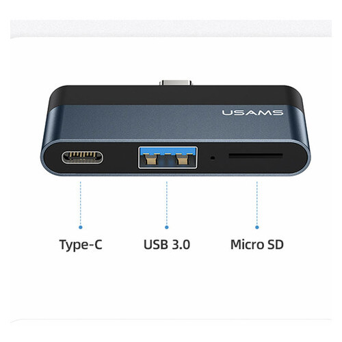 Перехідник HUB Usams US-SJ491 Type-C Mini Hub (Type-C USB Micro SD) Темно-сірий фото №2