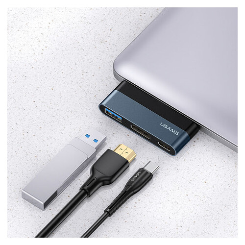 Переходник HUB Usams US-SJ492 Type-C Mini Hub (USB + HDMI + Type-C) Темно-серый фото №4