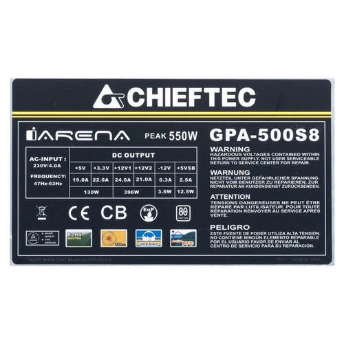 Блок живлення Chieftec ATX 2.3 APFC FAN 12cm GPA-500S8 фото №9