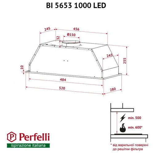 Витяжка Perfelli BI 5653 WH 1000 LED фото №12