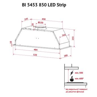 Витяжка кухонна Perfelli BI 5453 I 850 LED Strip фото №12