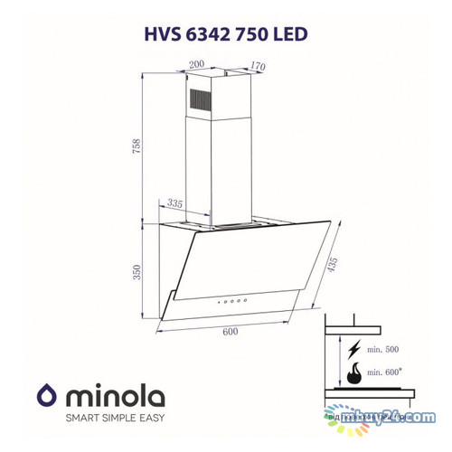 Витяжка Minola HVS 6342 BL 750 LED фото №4