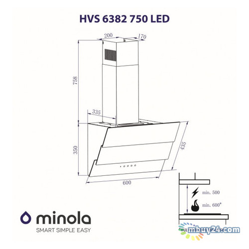 Витяжка Minola HVS 6382 BL 750 LED фото №4